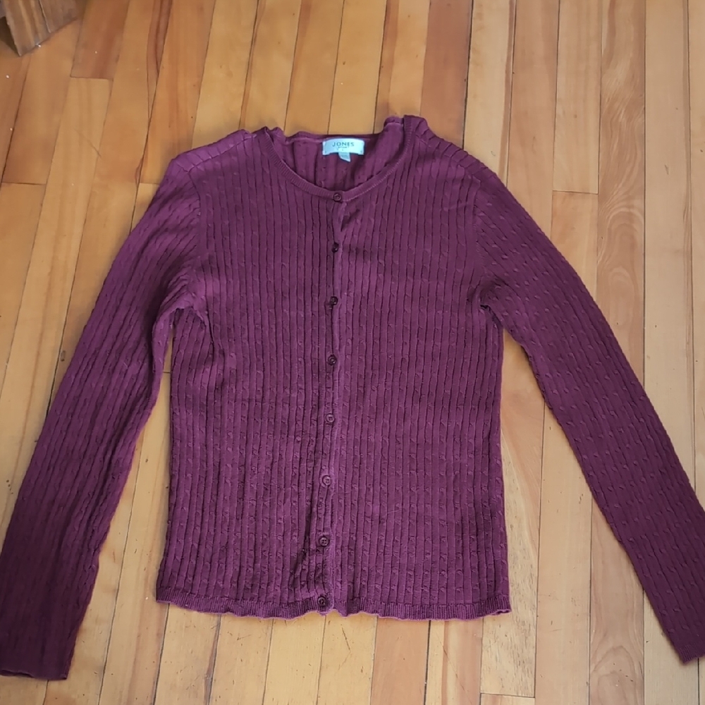 Women's Ribbed Cardigan in Deep Purple Maroon